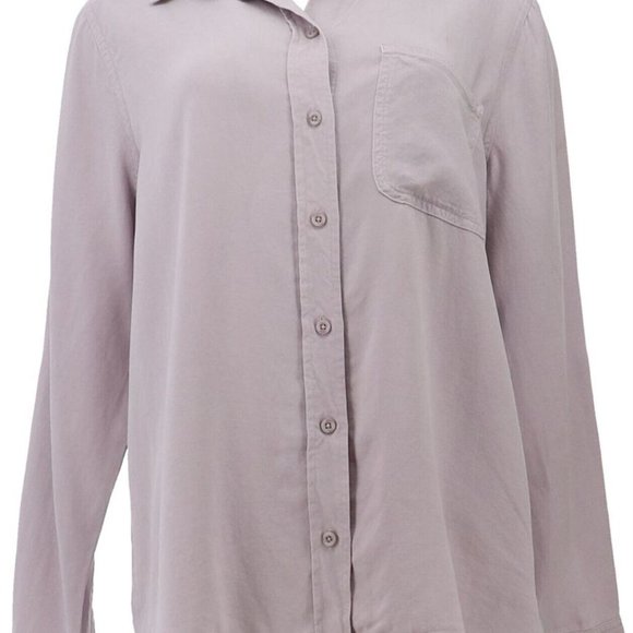 Side Stitch Tencera Button Front Tunic with Shirt Tail Hem & pocket Misty Dawn - Picture 3 of 8